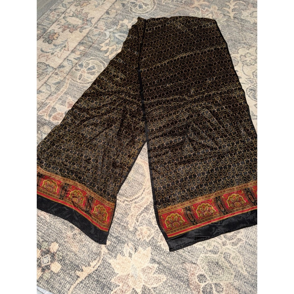 Vintage 100% Silk Scarf Oriental Black Red Pattern